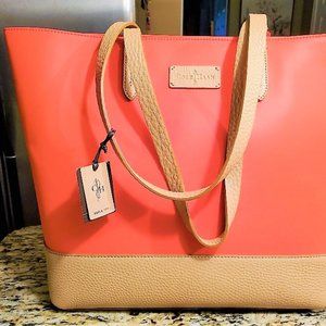 $248. NWT COLE HAAN Orange/Tan Tote Bag, Shopper, Laptop Bag